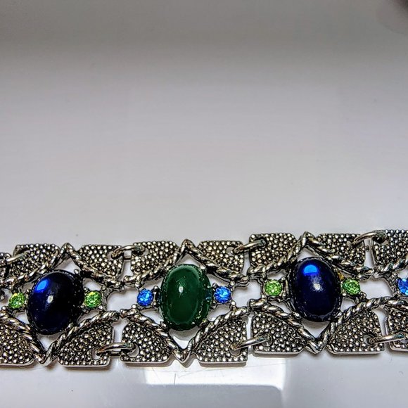 Vintage Sterling Silver Clip-On Earring and Bracelet Set with Lapis Lazuli - Picture 3 of 11